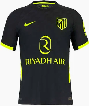 Atlético Madrid Away 2026/27 — Black / Volt Riyadh Air